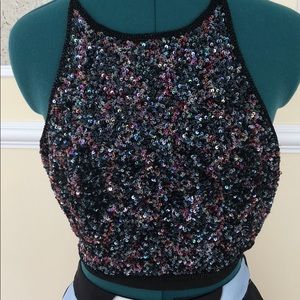 Emma Black Sequined Halter Top